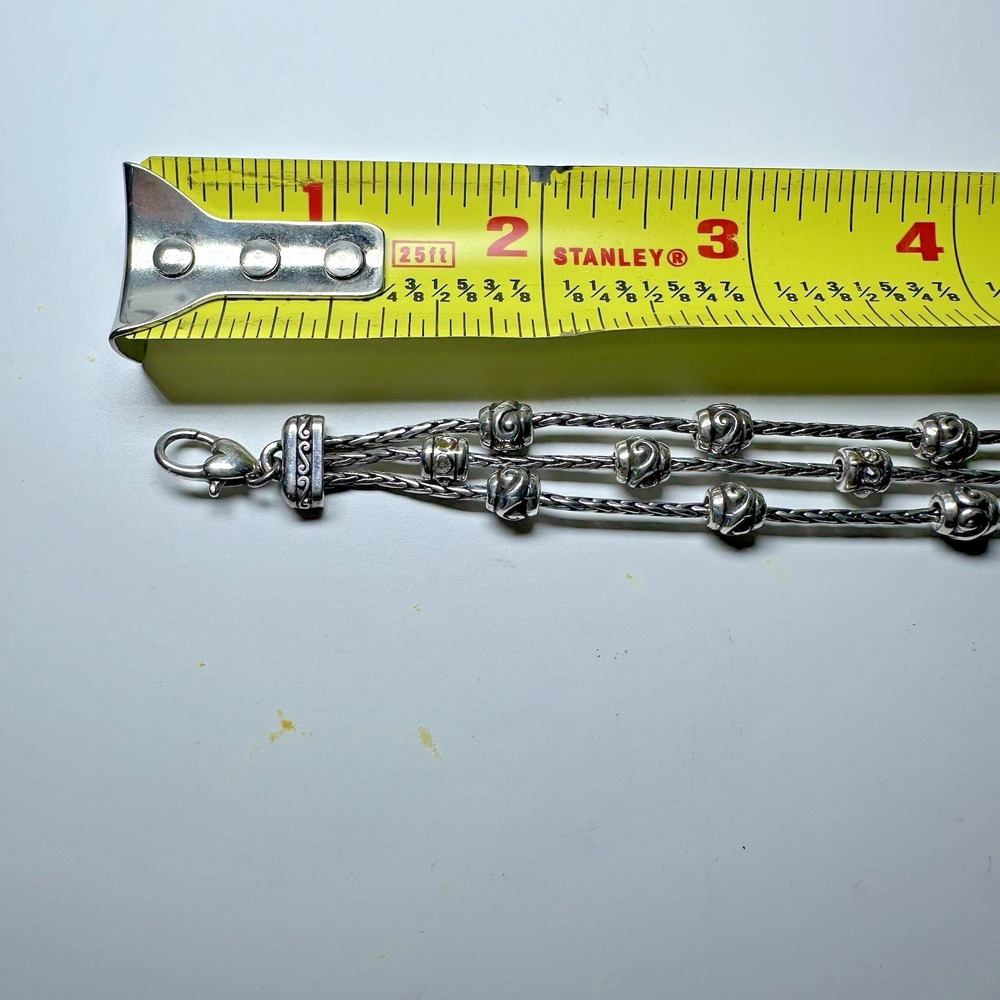 Brighton Silver Plated Reno Heart Triple Strand Heart Charms Clear Crystals - Picture 6 of 7